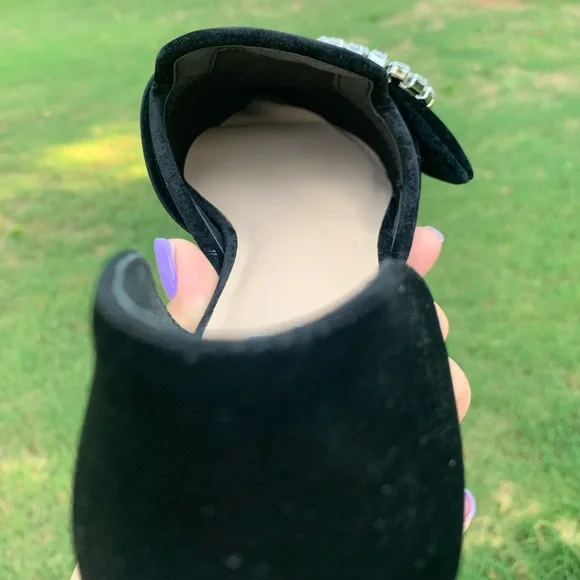 Velvet Pointed Rhinestone Ring Slip-On Loafers - Picture 7 of 16